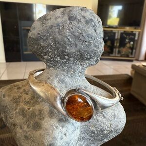 Antique Polish silver bracelet with amber stone-925 silver  stamp